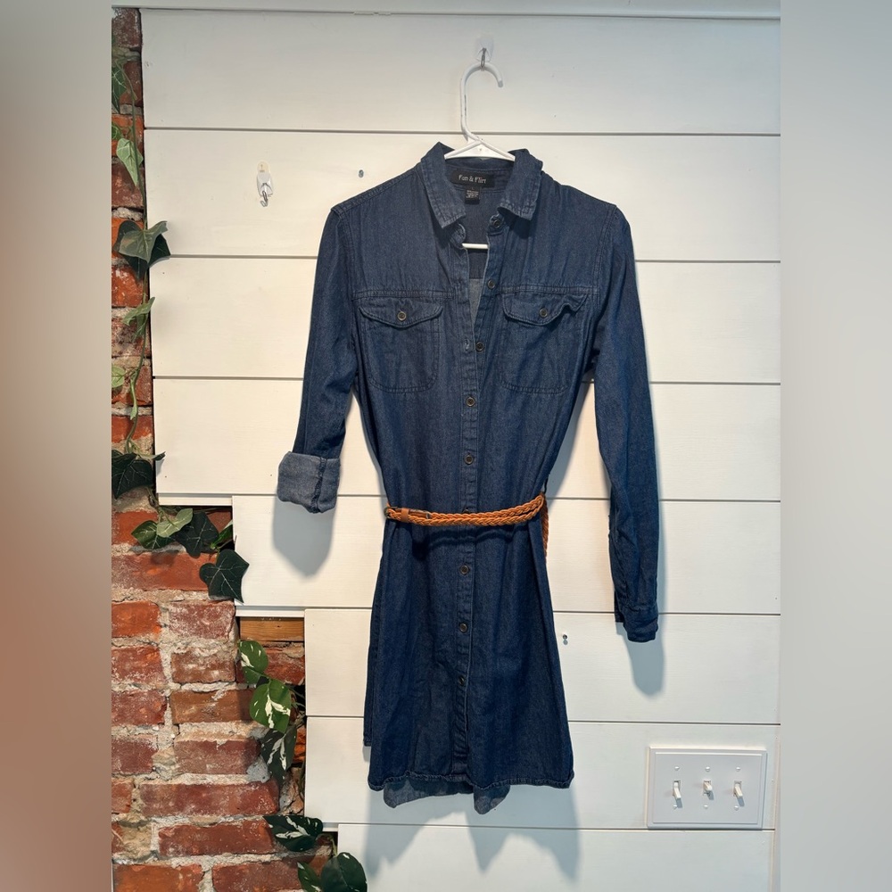Size Large, Denim Dress with Belt by Fun & Flirt